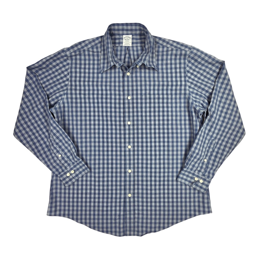 Brooks Brothers Regent Shirt XL Blue Gingham Non-Iron Supima Cotton Button Down